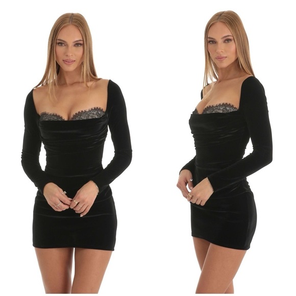 Lucy in the Sky Dresses & Skirts - LUCY IN THE SKY Evelina Lace Bust Velvet Black Velvet Mini Dress